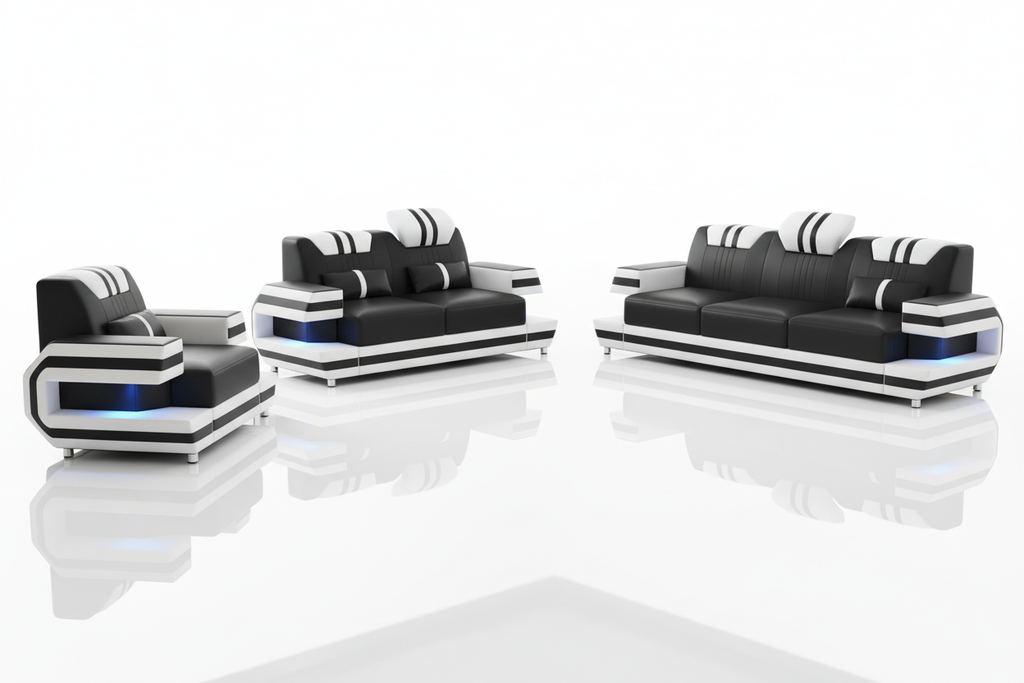 Aura Leather Sofa Set - Mirror Reflection
