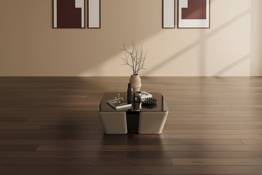 Beige and gray coffee table in urban loft
