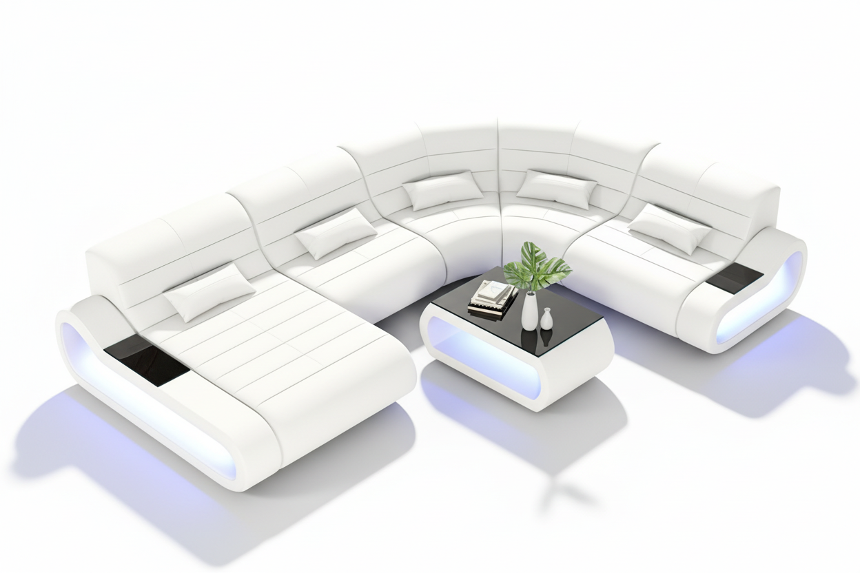 Catina Leather Curve Shape Sectional