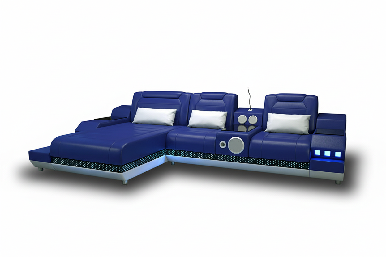 Celsius Mini Modern Leather Sectional - Navy Blue Blank 1
