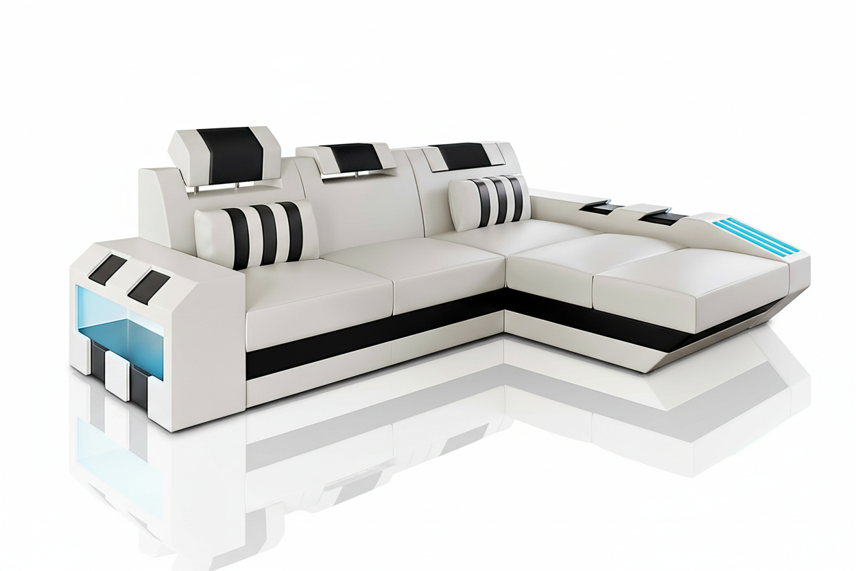 Cosmo Small Modern Leather Sectional with LED - Reflection