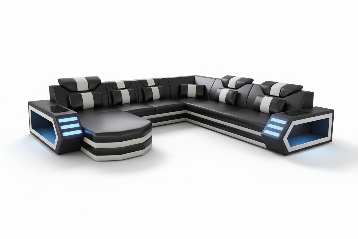Eileend Leather Sectional Sofa with LED Lights | Futuristic Furniture