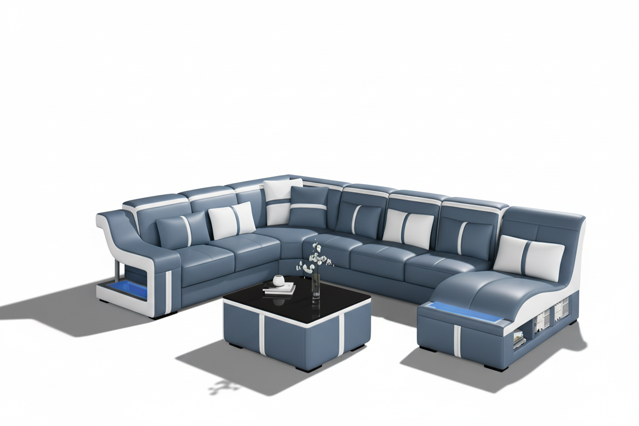 Lisa Modern U Shape Leather Sectional - Strong Shadows