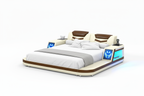 Maeve Modern Leather Bed - 米色棕色款纯白底