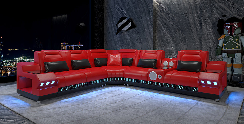 Celsius Small Modern Leather Sectional with Console