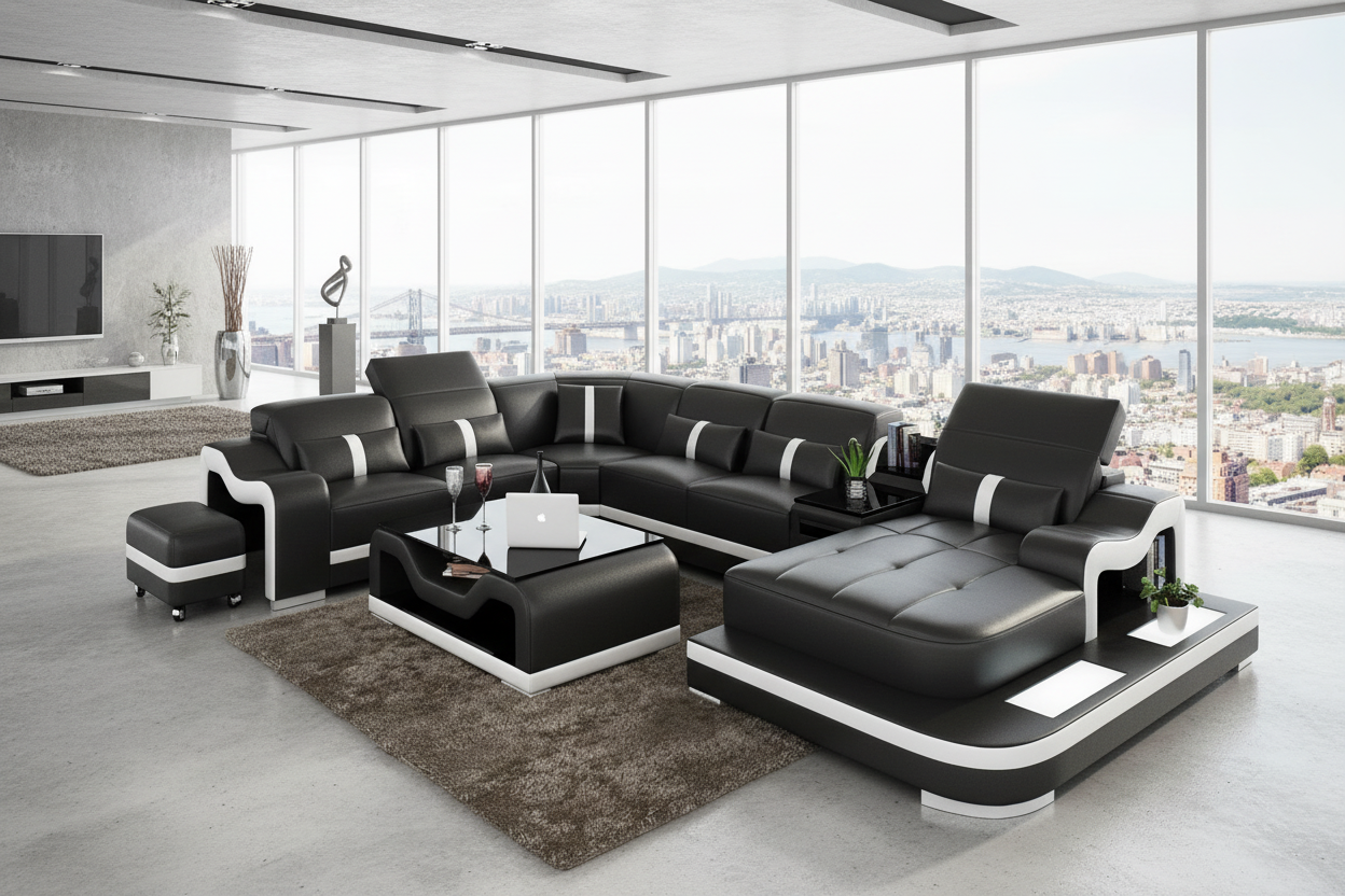 Sydney Large Leather Sectional with Side Table