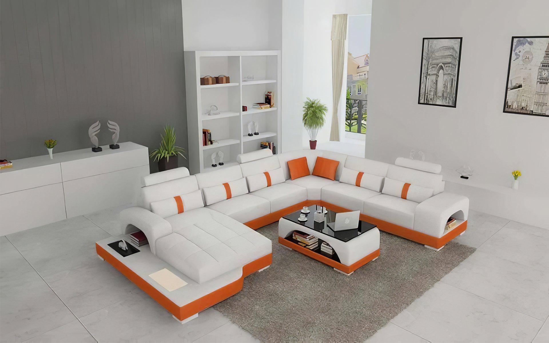 Mequon Large Leather Sectional with LED Lights