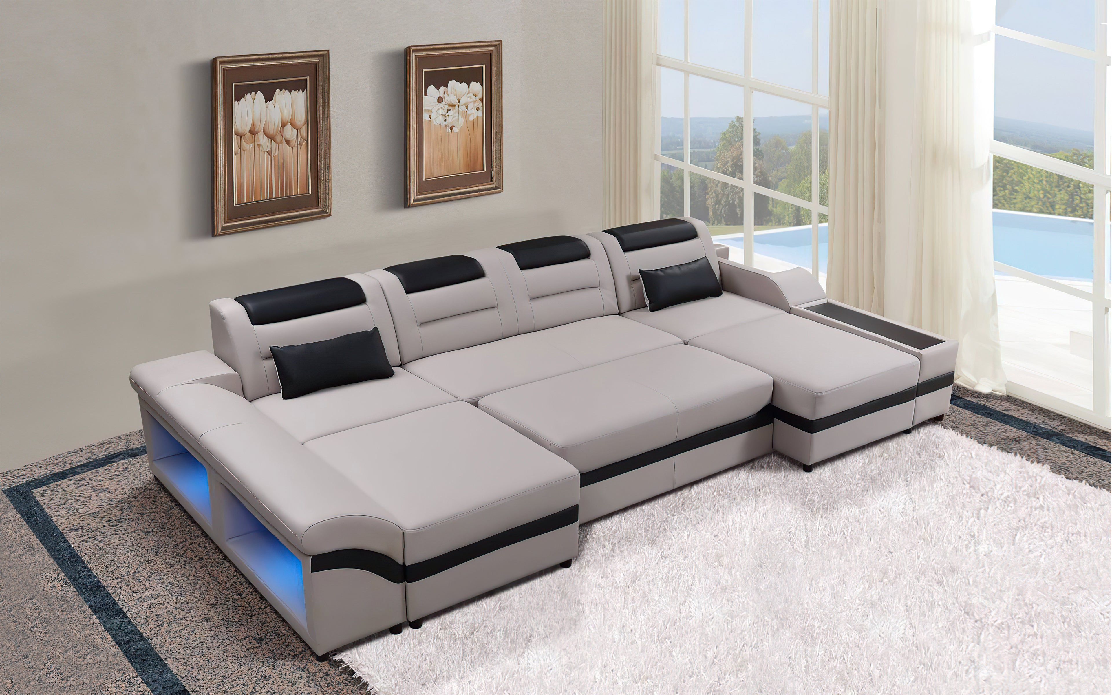 Venus Modern Leather Sectional with LED Light