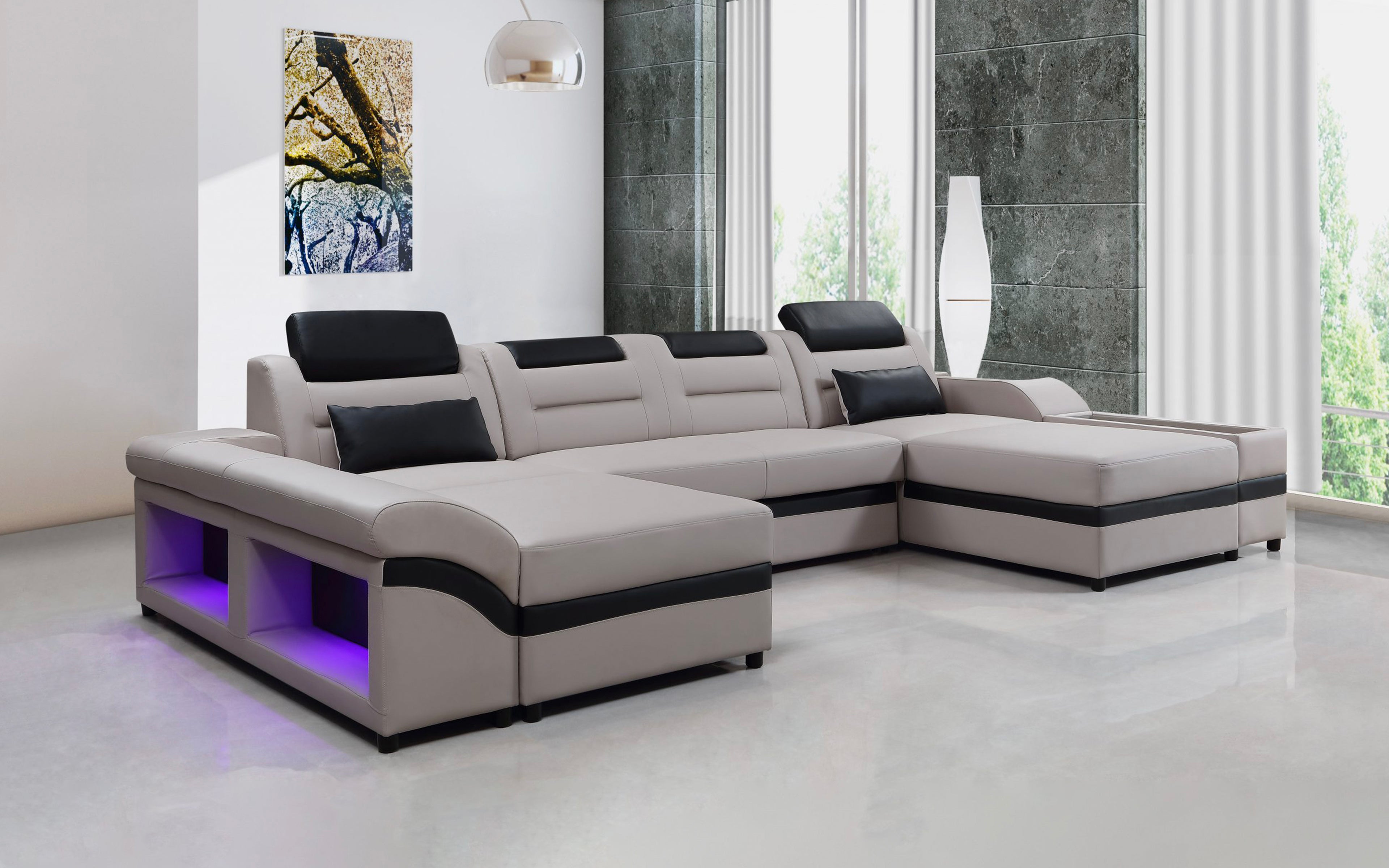Venus Modern Leather Sectional with LED Light