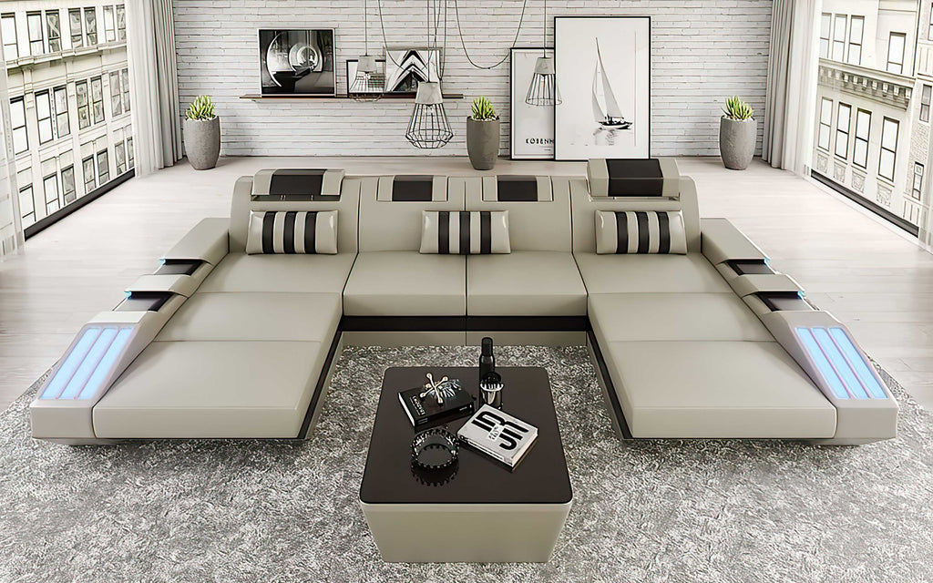 Cosmo Double Chaise U-Shape LED Sectional - Ultimate Lounge Sofa