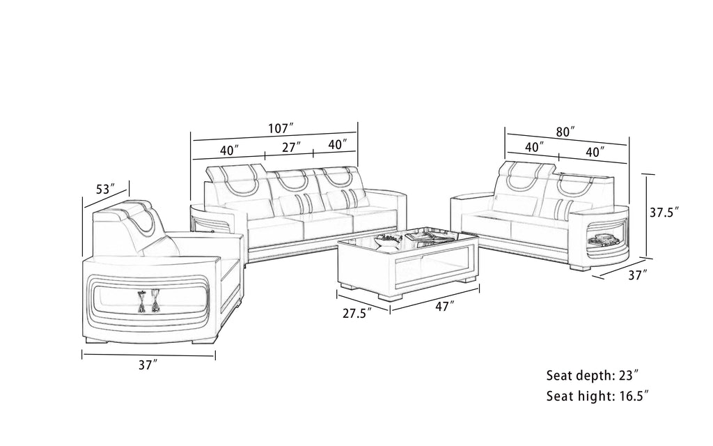 Luca Modern Sofa Set with LED Light