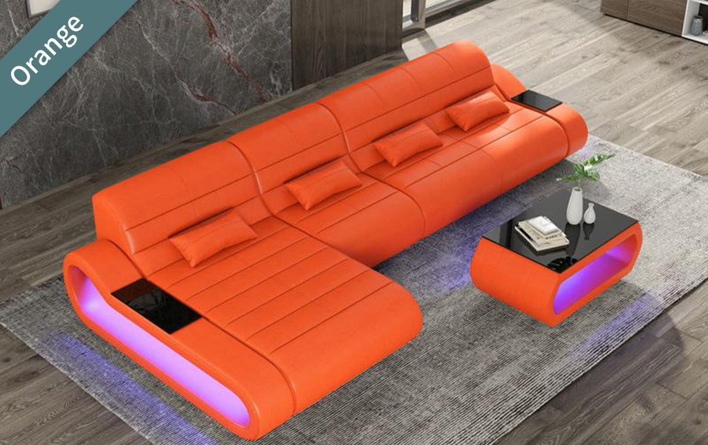 Catina Small Leather Sectional with Pillows