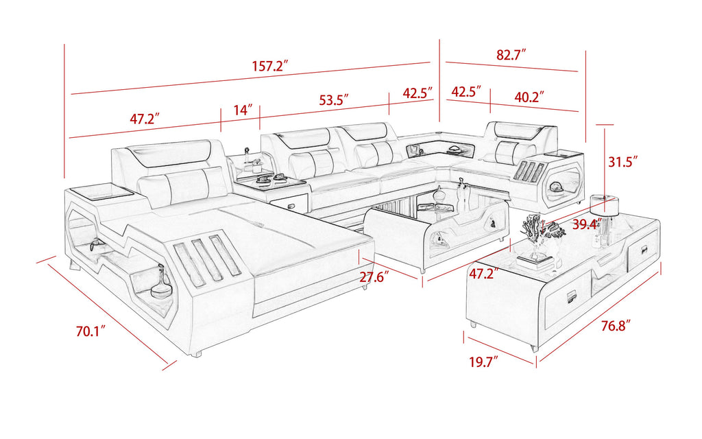 Omont Smart Sectional Sofa with Built-in Bluetooth Speaker & LED Lights | Future Living System