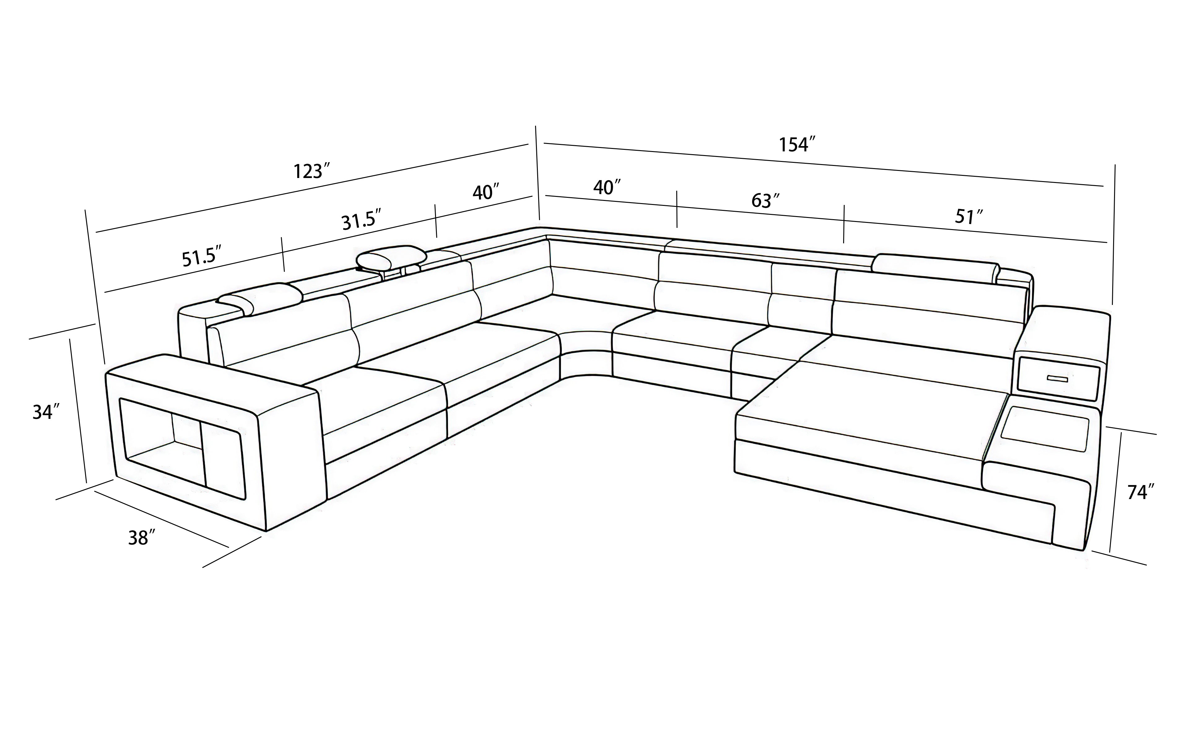 Martinelli Modern Large Leather Sectional With Storage